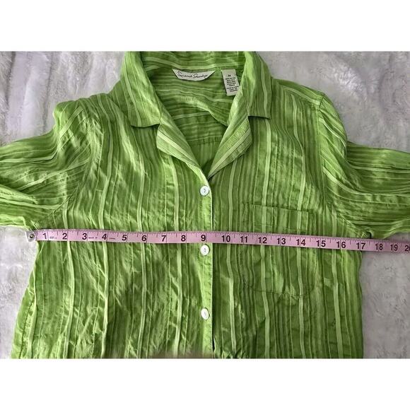 French Laundry Silk Linen Blend Button Up Lime Green Striped Y2K Shirt Womens M‎ - Picture 5 of 9